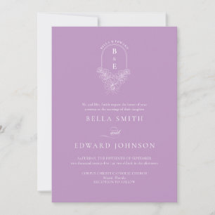 Elegantes Lavender Floral Monogram Wappen Wedding Einladung