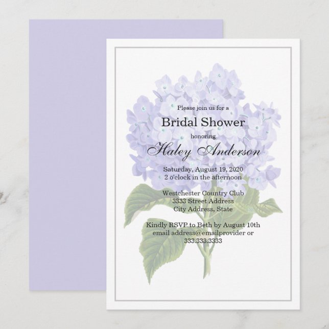 Elegantes Lavender Floral Wedding Brautparty Einladung (Vorne/Hinten)