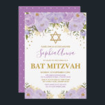 Elegantes Lavender & Gold Floral Bat Mitzvah Einladung<br><div class="desc">Feiern Sie Ihr kleines Mädchen's Bat Mitzvah mit dieser wunderschönen Lavendel und Gold Blumen Einladung! Der Wortlaut ist vollständig anpassbar. Wenn Sie gewollt haben,  den Schriftart-Stil,  die Farben oder die Grafik neu zu ordnen,  klicken Sie einfach auf die Schaltfläche "Weitere Anpassungen vornehmen".</div>