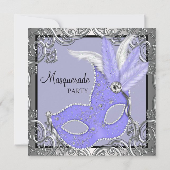 Elegantes Lavender Lila Mask Masquerade Party Einladung (Vorderseite)