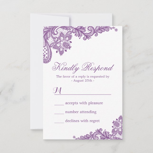 Elegantes Lavender Lila Spitzen-Muster UAWG RSVP Karte (Vorderseite)