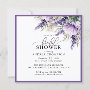 Elegantes Lavender Purple Flowers Brautparty Einladung