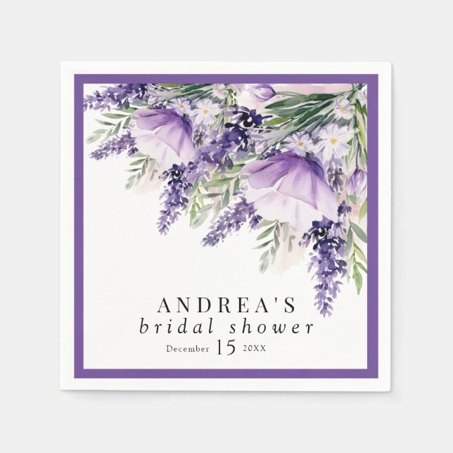 Elegantes Lavender Purple Flowers Brautparty Serviette (Vorderseite)