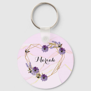 Elegantes Lavender und Lilac Floral Heart Schlüsselanhänger
