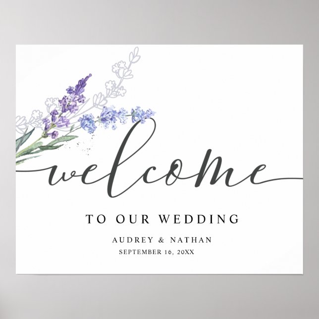 Elegantes Lavender Watercolor Begrüßungszeichen Poster (Vorne)