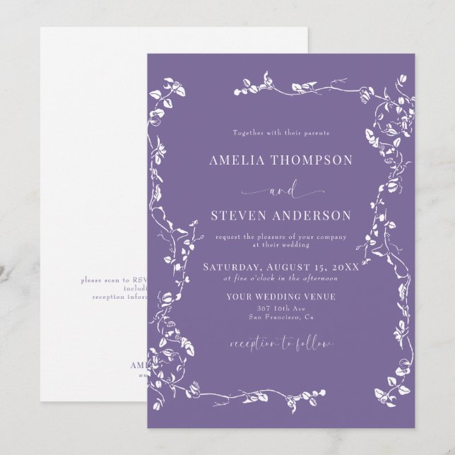 Elegantes Leaf Classic Hochzeitsempfang Einladung (Vorne/Hinten)