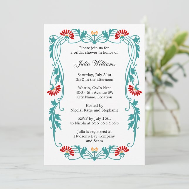 Elegantes Leaf Floral & Wirbel Brautparty Einladung (Stehend Vorderseite)