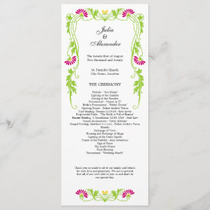 Elegantes Leaf Florals und Wirbel Hochzeitsprogram Programm