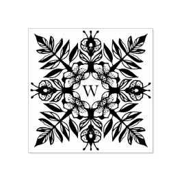 Elegantes Leaf Foliage Snowflake Muster Monogramm Gummistempel