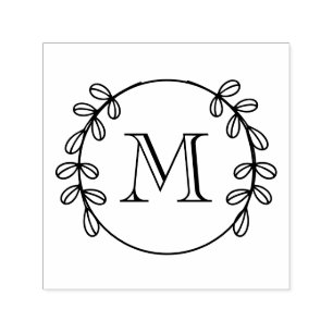Elegantes Leaf-Wreath-Rahmen #2 Initial Monogram Permastempel