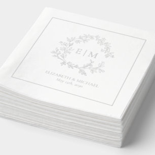 Elegantes Leafy Wappen Mit Monogramm Wedding Silve Servietten Mit Folie
