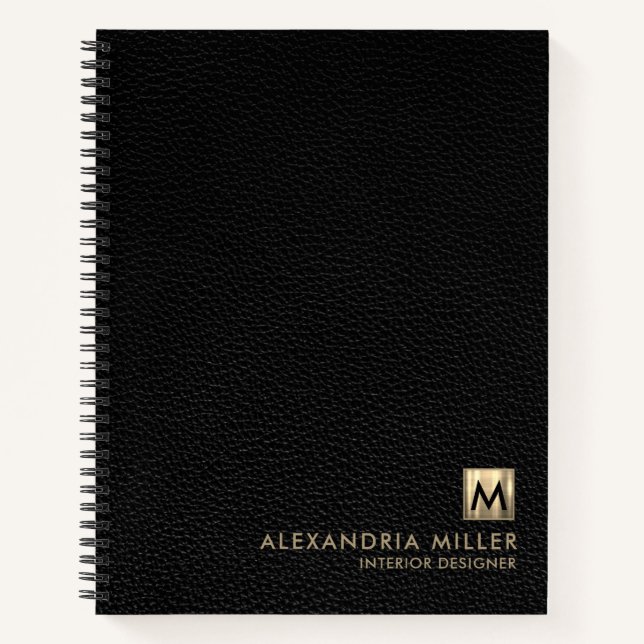 Elegantes Leather Luxury Gold Monogram Notizbuch (Vorderseite)