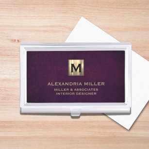 Elegantes Leather Luxury Gold Monogram Visitenkarten Dose