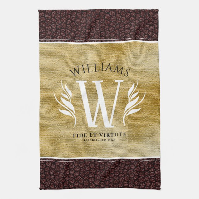 Elegantes Lederleder und Vintages Namensmotto Geschirrtuch (Vertikal)
