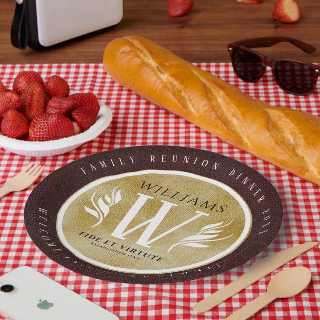 Elegantes Lederleder und Vintages Namensmotto Pappteller (Picknick)