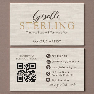 Elegantes Leinenschrift-Modernes QR-Code Visitenkarte