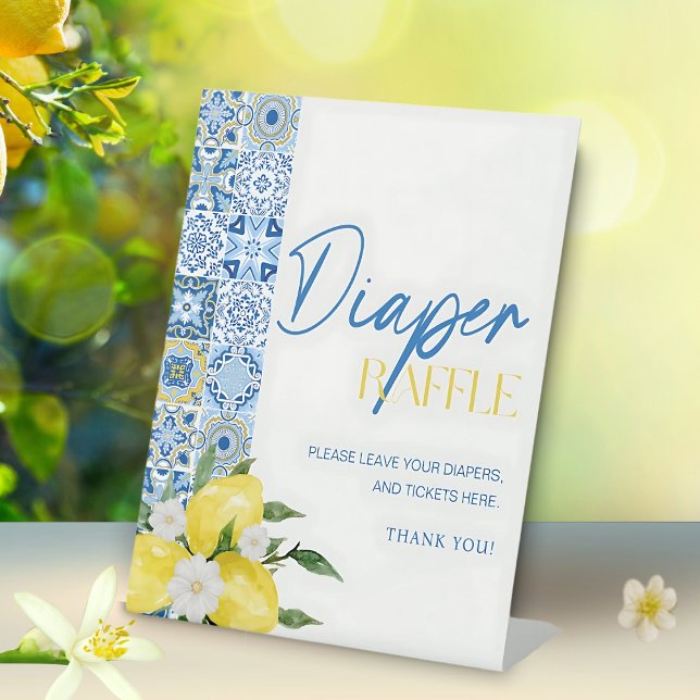 Elegantes Lemon Baby Shower Diaper Raffle-Zeichen Sockelschild (Von Creator hochgeladen)