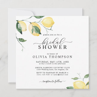 Elegantes Lemon Fruit Watercolor Boho Brautparty Einladung
