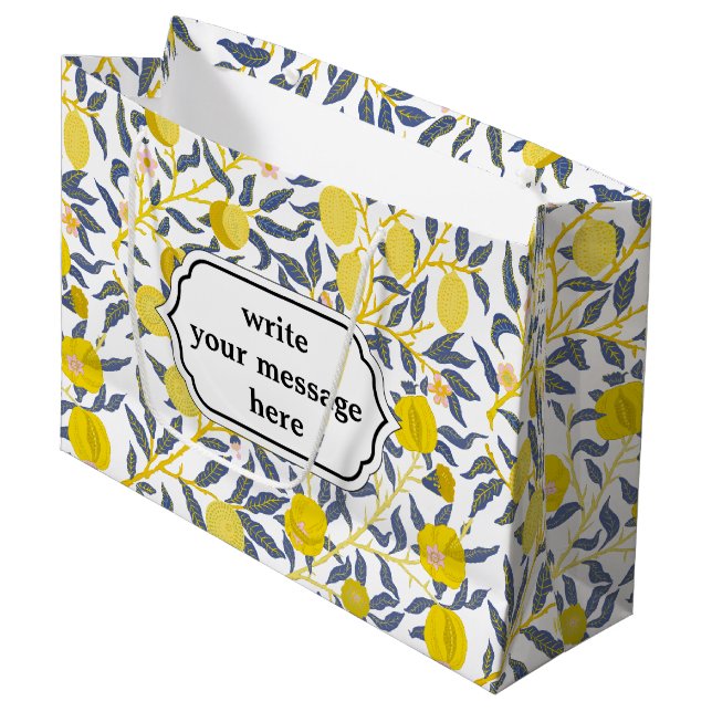Elegantes Lemon Weinmuster wählen Sie Ihre Farbe Große Geschenktüte (Vorderseite Schrägansicht)