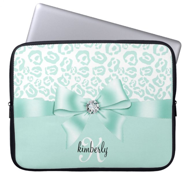 Elegantes Leopard-Bogen u. Diamant Laptopschutzhülle (Vorderseite)