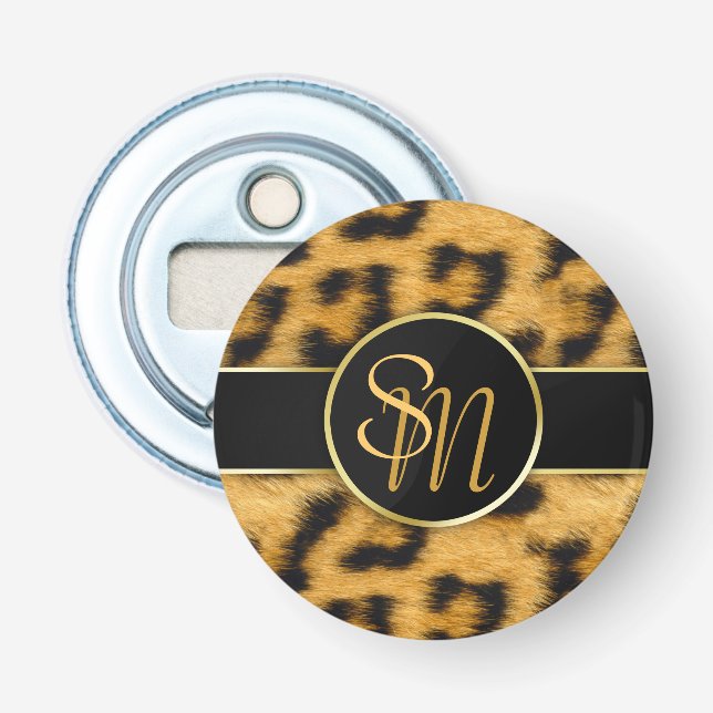 Elegantes Leopard Print Monogram - Flaschenetikett Flaschenöffner (Vorderseite)