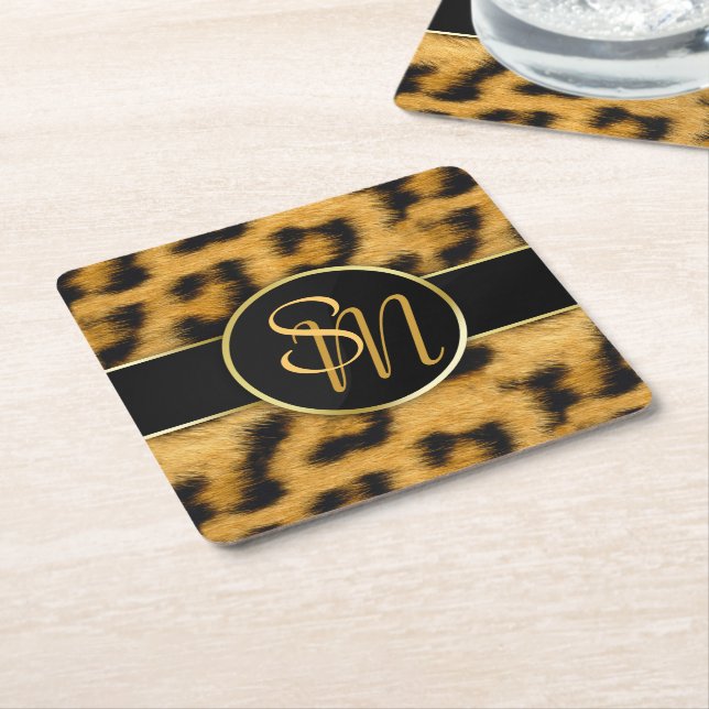 Elegantes Leopard Print Monogram - Paper Untersetz Rechteckiger Pappuntersetzer (angewinkelt)