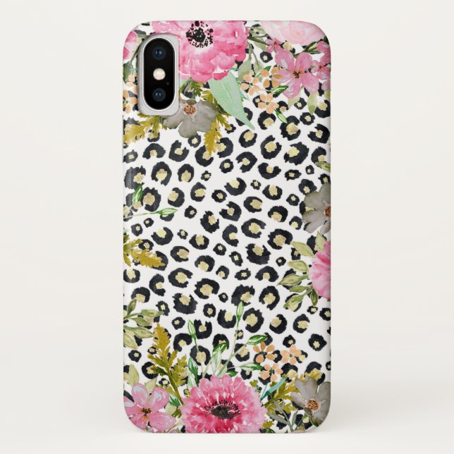 Elegantes Leopard Print und Blumendesign Case-Mate iPhone Hülle (Rückseite)