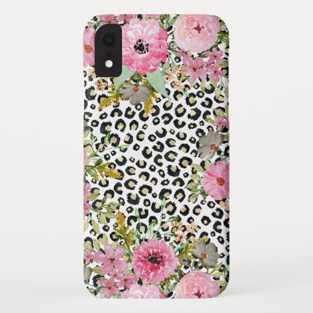 Elegantes Leopard Print und Blumendesign Case-Mate iPhone Hülle (Rückseite)