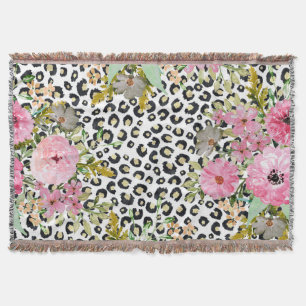 Elegantes Leopard Print und Blumendesign Decke