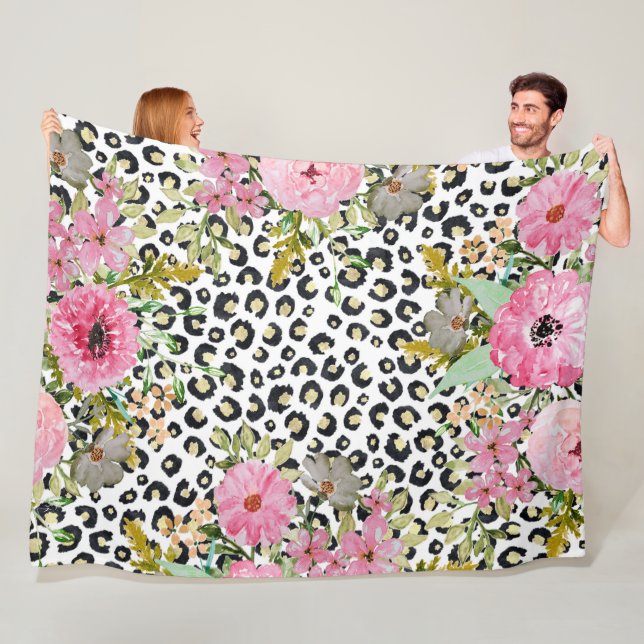 Elegantes Leopard Print und Blumendesign Fleecedecke (Beispiel)