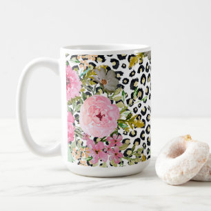Elegantes Leopard Print und Blumendesign Kaffeetasse