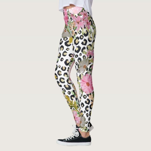 Elegantes Leopard Print und Blumendesign Leggings (Links)