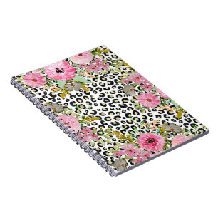 Elegantes Leopard Print und Blumendesign Notizblock