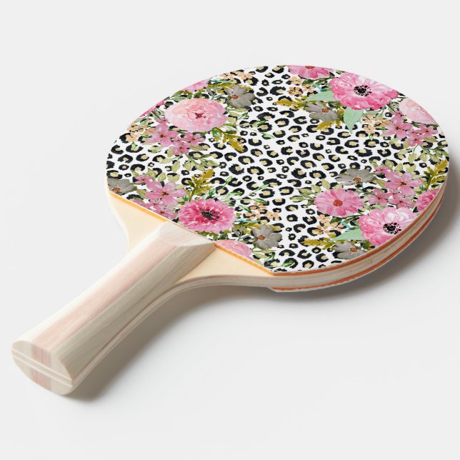 Elegantes Leopard Print und Blumendesign Tischtennis Schläger (Vorderseite)