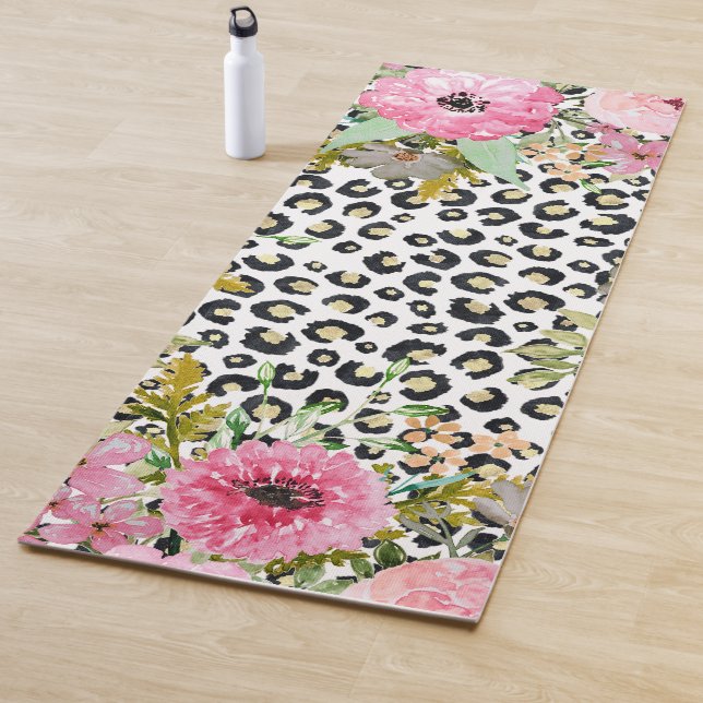 Elegantes Leopard Print und Blumendesign Yogamatte (Beispiel)