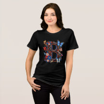 Elegantes Letter B Initialen Blumen Frauen T-Shirt