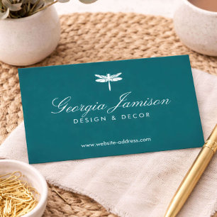Elegantes Libellen-Logo auf Tealgrün Visitenkarte