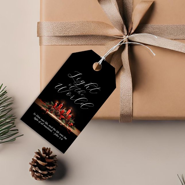 Elegantes Licht der Weltbibel Weihnachten Geschenkanhänger (Elegant Light of the World Bible Verse Christmas Gift Tags)