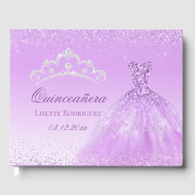 Elegantes Licht Lila Personalisiert Quinceanera Gästebuch (Vorderseite)