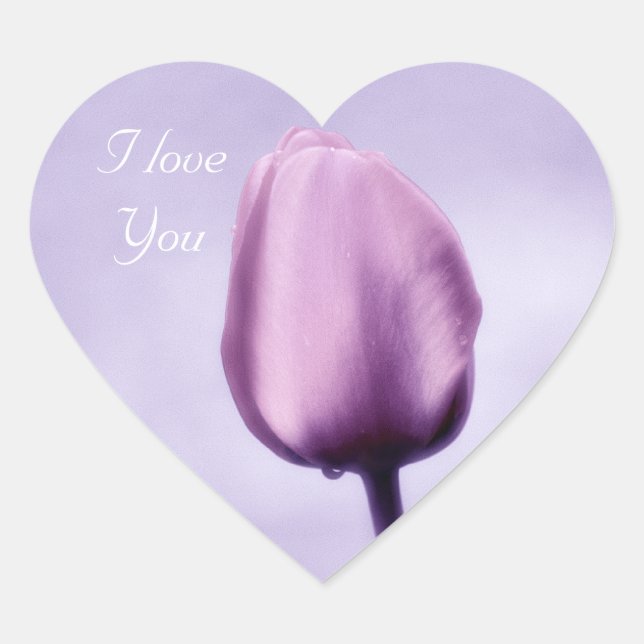 Elegantes Licht Lila Tulip I Liebe Sie Herz-Aufkleber (Vorderseite)