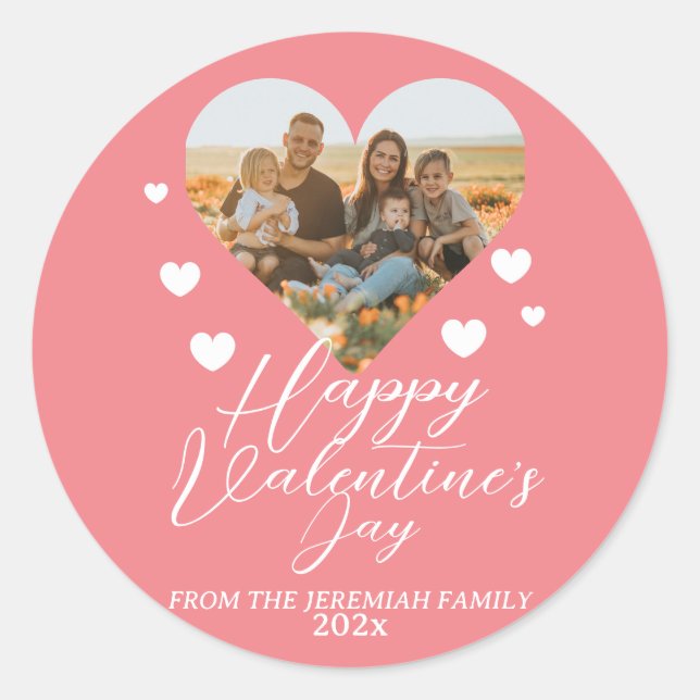 Elegantes Liebe Happy Valentine Day Family Foto Runder Aufkleber (Vorderseite)
