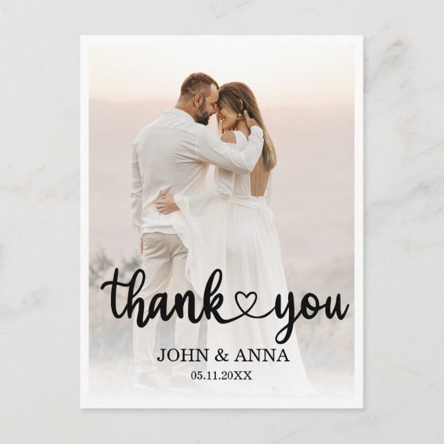 Elegantes Liebe Heart Script Wedding Foto Postkarte (Vorderseite)