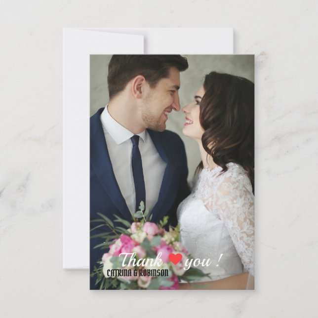 Elegantes Liebe Heart Wedding Foto Dankeskarte (Vorderseite)