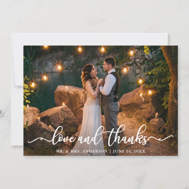 Elegantes Liebe-und des Dank-Skript-| Wedding Foto Dankeskarte (Vorderseite)
