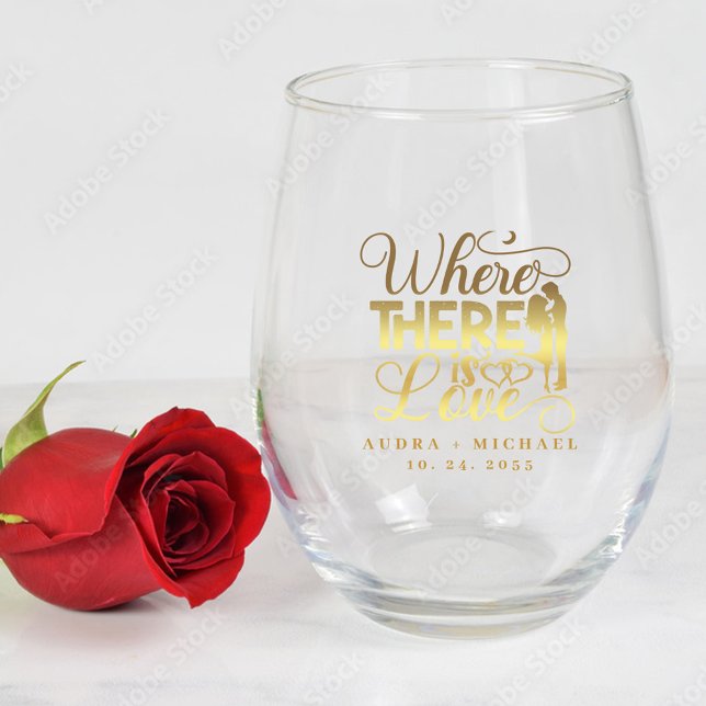 Elegantes Liebe Zitat Goldkalligrafie Hochzeit Weinglas Ohne Stiel (Von Creator hochgeladen)