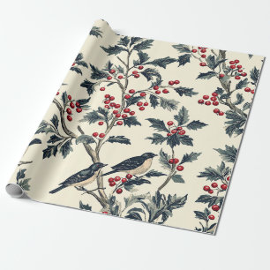 Elegantes Liedvogel-Winter-Stechapfel-Cream-Rot-Mu Geschenkpapier