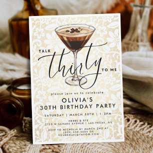 Elegantes Light Gold „Talk Thirty to Me“ Espresso- Einladung