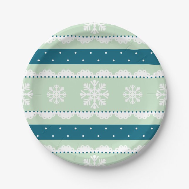 Elegantes Light Green Christmas Snowflake Design Pappteller (Vorderseite)