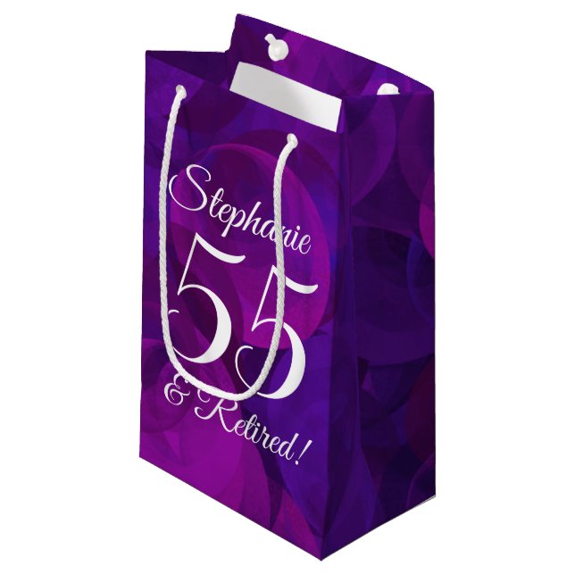 Elegantes Lila 55- & Ruhestand-Party Kleine Geschenktüte (Vorderseite Schrägansicht)