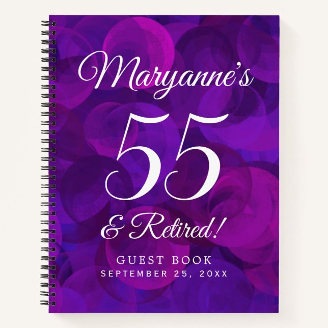Elegantes Lila 55- & Ruhestand-Party Notizbuch (Vorderseite)